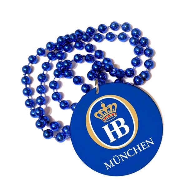 Custom Mardi Gras Plastic Medallion Bead Necklace - Custom Mardi Gras Plastic Medallion Bead Necklace - Image 1 of 2