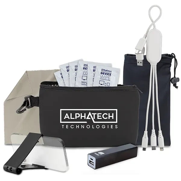 10 pcs Charge &Take Along Kit in Black Mesh Zipper Pouch