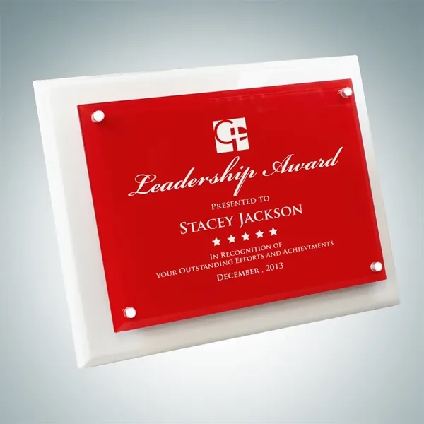 Floating Red Glass Plate on Gloss Horiz./Verti. White Wood