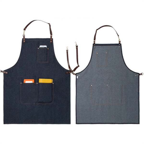 Denim Apron with Adjustable PU Leather Straps - Denim Apron with Adjustable PU Leather Straps - Image 0 of 0