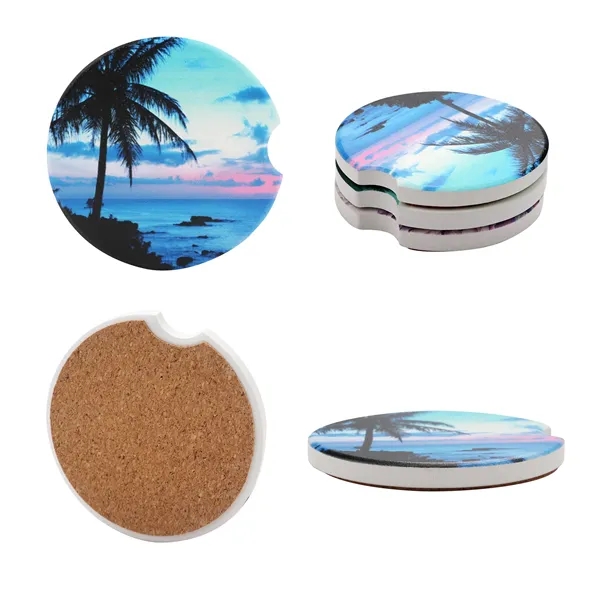 2.5" Full Color Ceramic Car Coaster With Cork Base