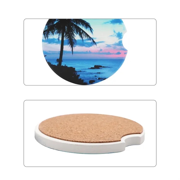 2.5" Full Color Ceramic Car Coaster With Cork Base