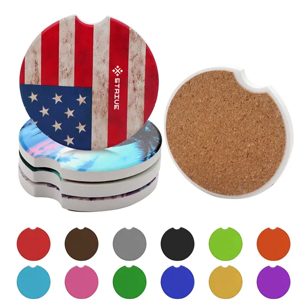 2.5" Full Color Ceramic Car Coaster With Cork Base
