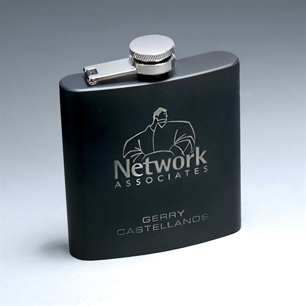 6 oz. Glossy Black Stainless Steel Lasered Flask