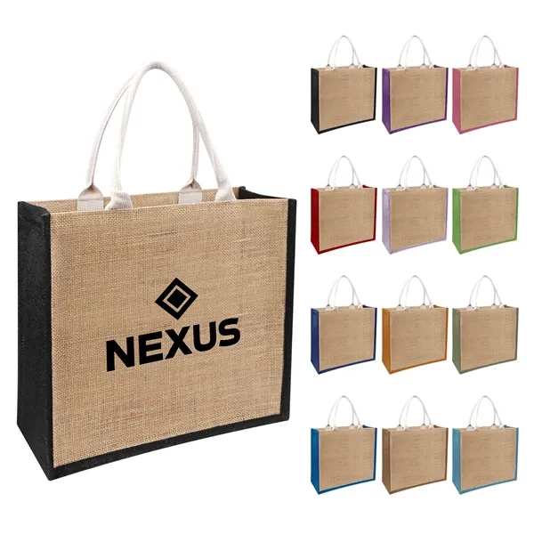Two Tone Jute Grocery Tote Bag W/ Gusset 13"x14"x5"