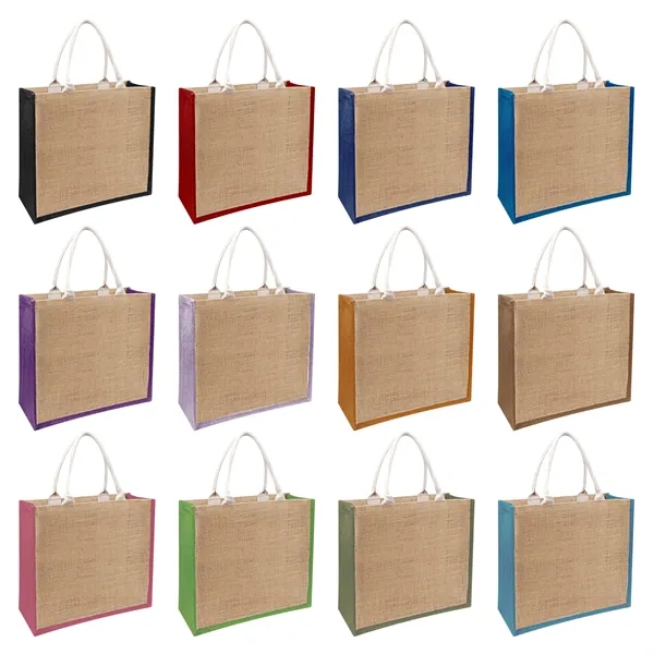 Two Tone Jute Grocery Tote Bag W/ Gusset 13"x14"x5"