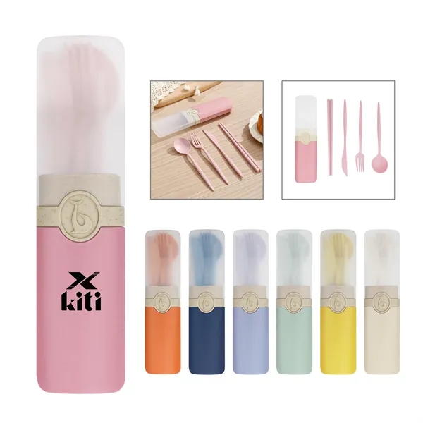 4 Pieces Portable Wheat Straw Cutlery Set Travel Utensil