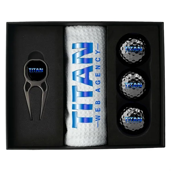 Premium Golf Gift Presentation Box -Ball, Divot Tool & Towel