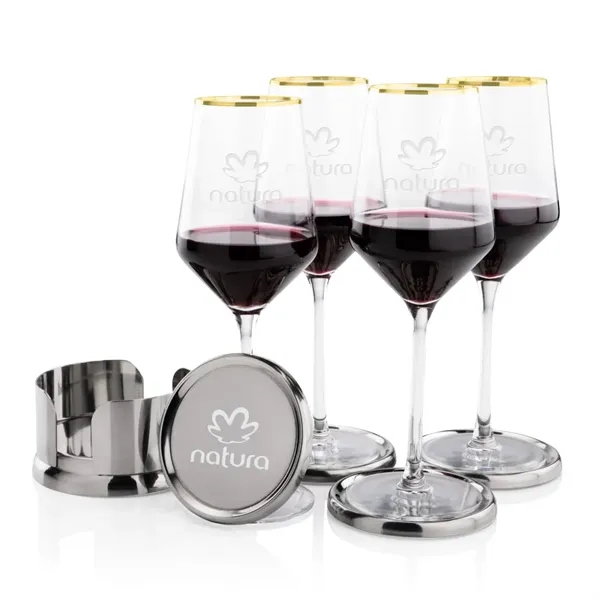 Baldoni Coasters & Tucson Gold Rim Wine Set