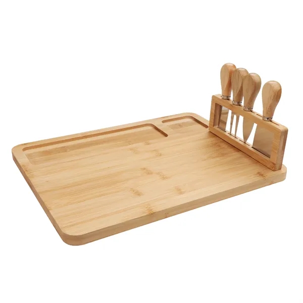 5 Piece Magnetic Bamboo Cheese Board Set With Knife Holder