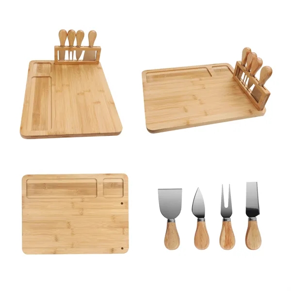 5 Piece Magnetic Bamboo Cheese Board Set With Knife Holder