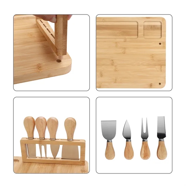 5 Piece Magnetic Bamboo Cheese Board Set With Knife Holder