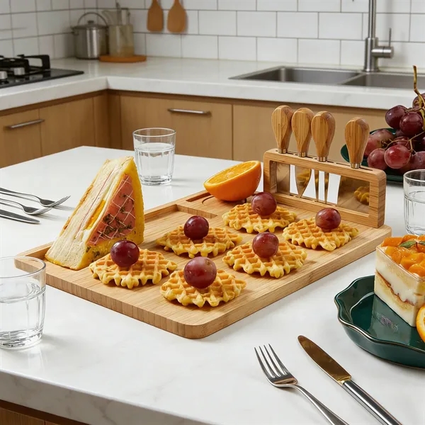 5 Piece Magnetic Bamboo Cheese Board Set With Knife Holder