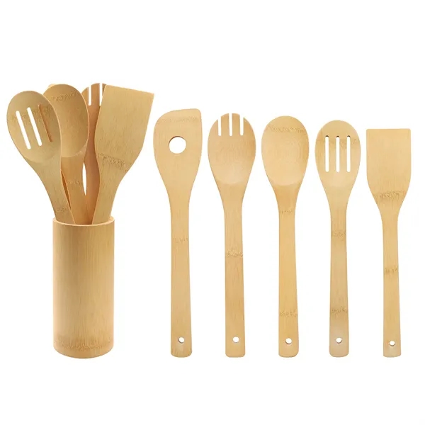 5 Piece Bamboo Kitchen Utensil Set With Holder
