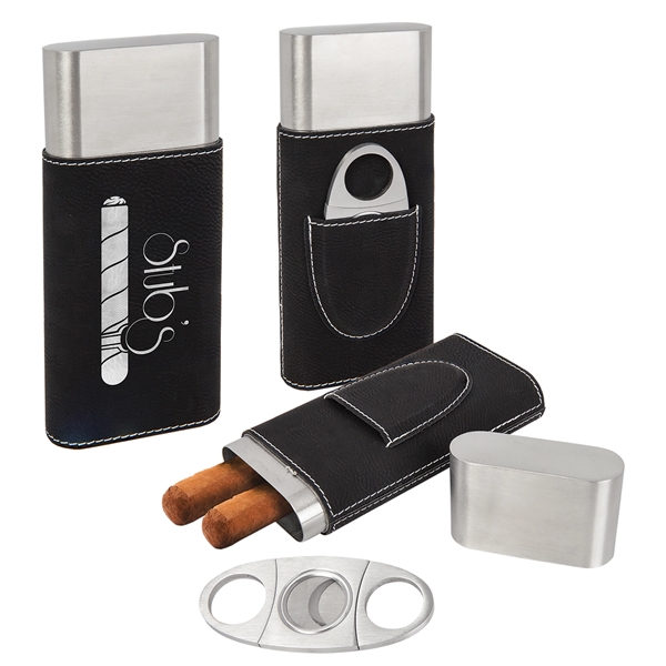 Leatherette Cigar Case with Cutter - Leatherette Cigar Case with Cutter - Image 1 of 6