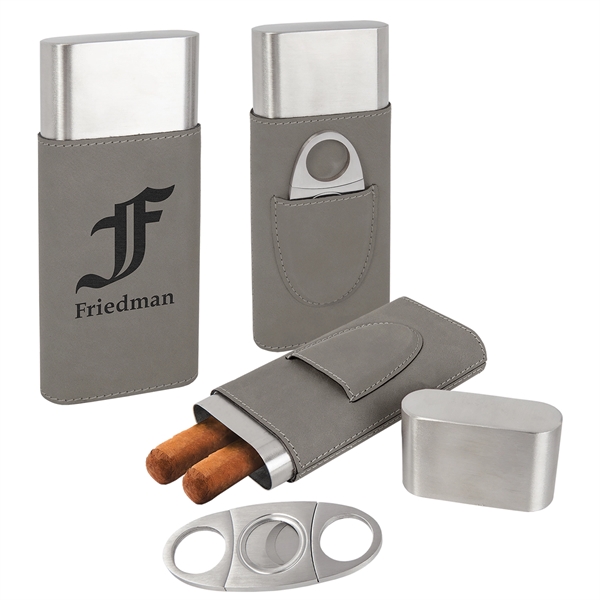 Leatherette Cigar Case with Cutter - Leatherette Cigar Case with Cutter - Image 3 of 6