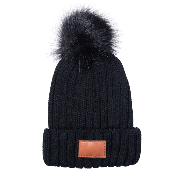 Leeman Knit Beanie with Fur Pom Pom - Leeman Knit Beanie with Fur Pom Pom - Image 1 of 4