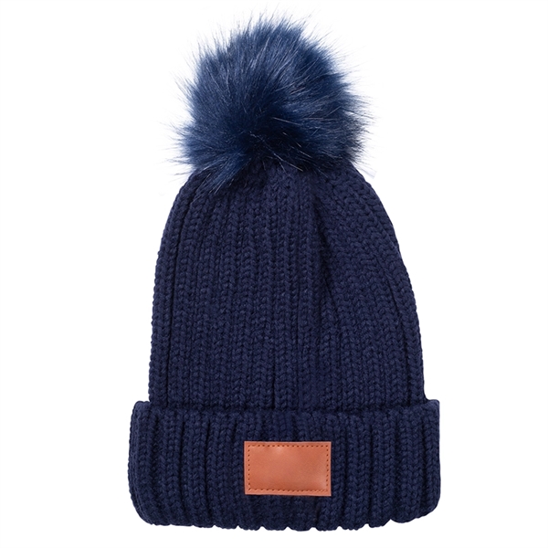 Leeman Knit Beanie with Fur Pom Pom - Leeman Knit Beanie with Fur Pom Pom - Image 2 of 4