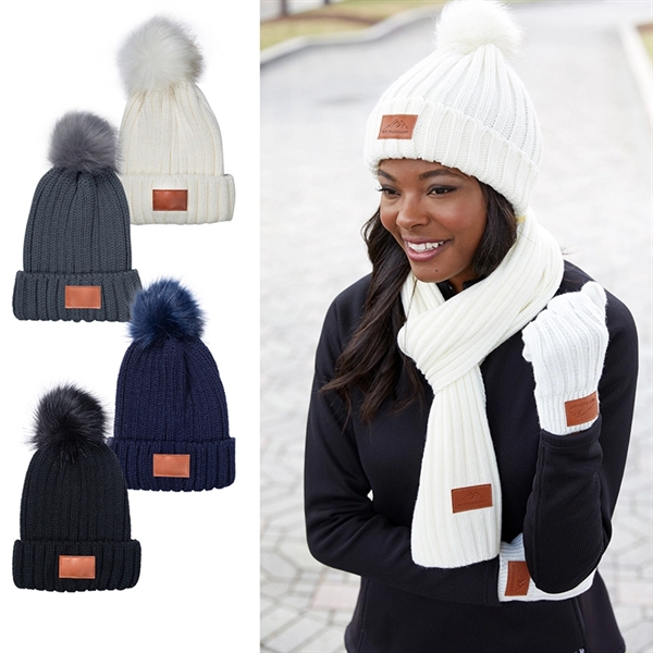 Leeman Knit Beanie with Fur Pom Pom - Leeman Knit Beanie with Fur Pom Pom - Image 0 of 4