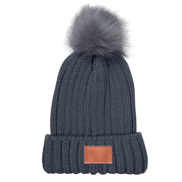 Leeman Knit Beanie with Fur Pom Pom - Leeman Knit Beanie with Fur Pom Pom - Image 4 of 4