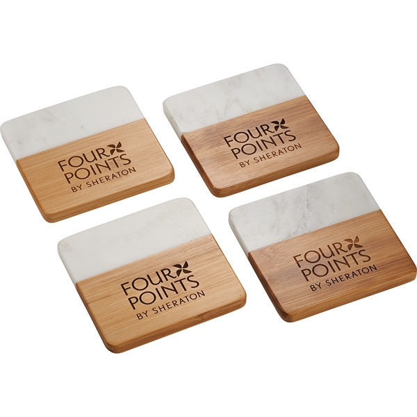 Marble and Bamboo Coaster Set - Marble and Bamboo Coaster Set - Image 1 of 4