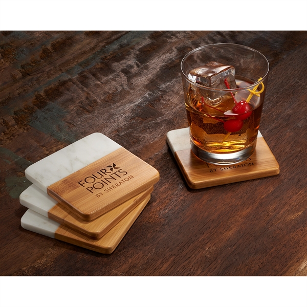 Marble and Bamboo Coaster Set - Marble and Bamboo Coaster Set - Image 2 of 4