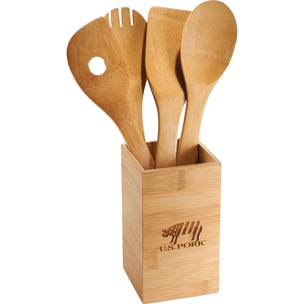 Bamboo 4-piece Kitchen Tool Set and Canister - Bamboo 4-piece Kitchen Tool Set and Canister - Image 0 of 3