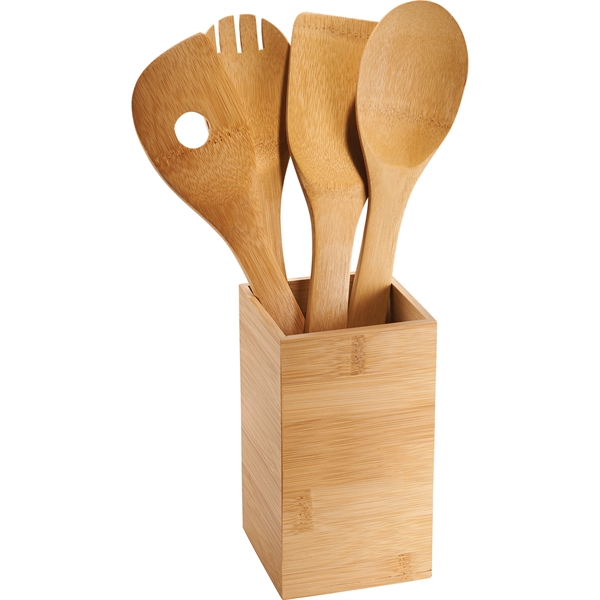 Bamboo 4-piece Kitchen Tool Set and Canister - Bamboo 4-piece Kitchen Tool Set and Canister - Image 1 of 3