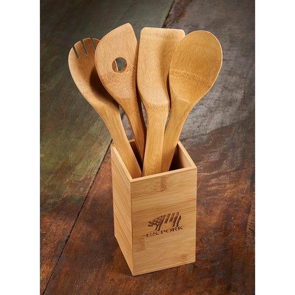 Bamboo 4-piece Kitchen Tool Set and Canister - Bamboo 4-piece Kitchen Tool Set and Canister - Image 2 of 3