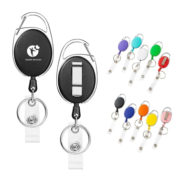 Oval Retractable Badge Reel W/ Belt Clip&Key Ring