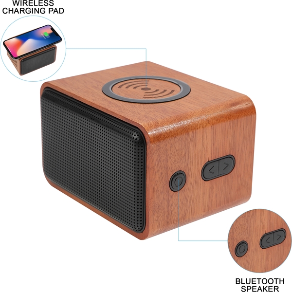 Wood Bluetooth Speaker with Wireless Charging Pad - Wood Bluetooth Speaker with Wireless Charging Pad - Image 1 of 10