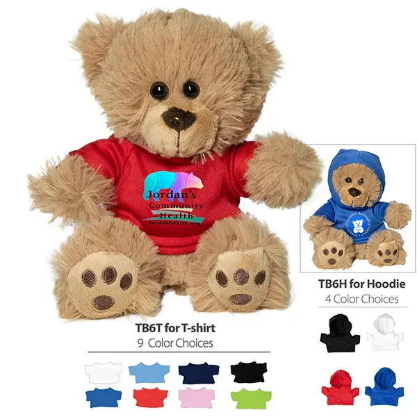 6" Plush Teddy Bear With Choice of T-Shirt Color