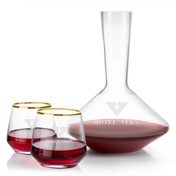 Tucson Carafe & Stemless Wine Set - Gold Rim