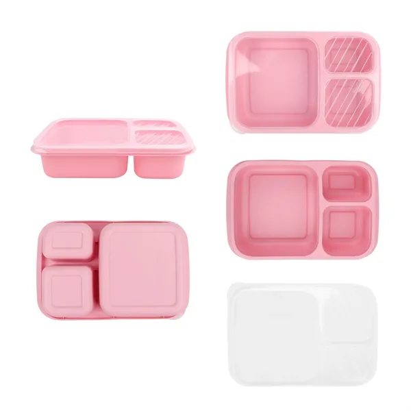 3 Compartments Reusable Wheat Straw Bento Lunch Box W/ Lid