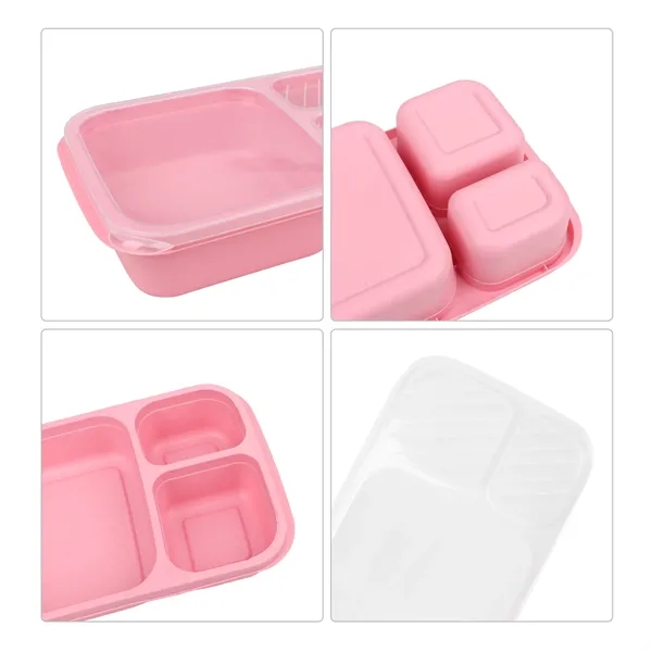 3 Compartments Reusable Wheat Straw Bento Lunch Box W/ Lid
