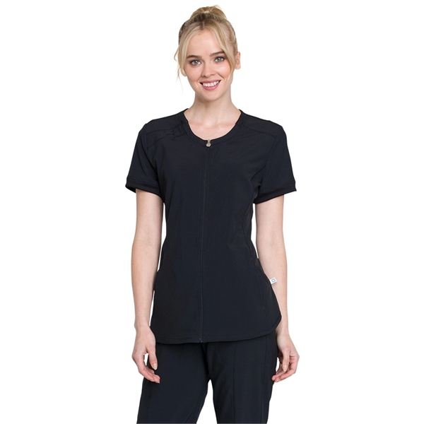 Infinity - Women's Mixed Media Zip Front V-Neck Top - Infinity - Women's Mixed Media Zip Front V-Neck Top - Image 0 of 7