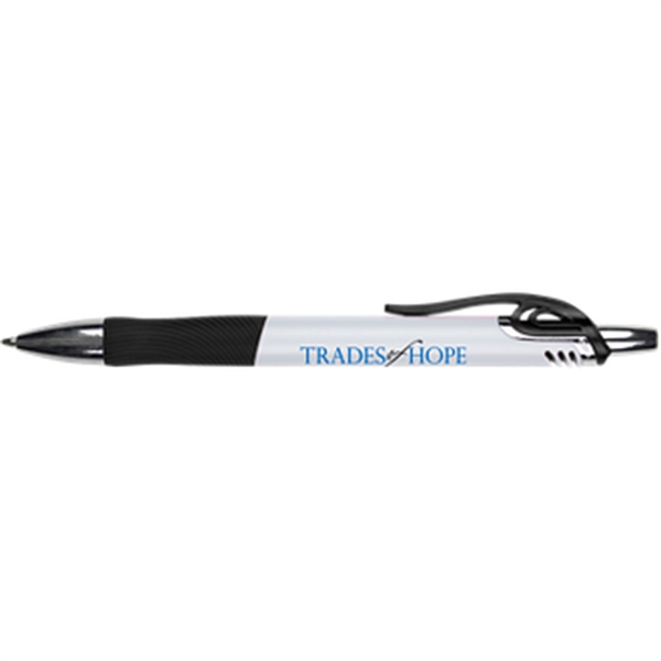 White Pen With Colored Gripper and Blue Ink