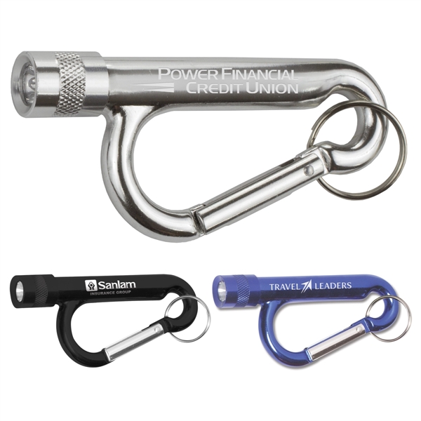 Custom Metal Carabiner Flashlight with Split Ring Attachment
