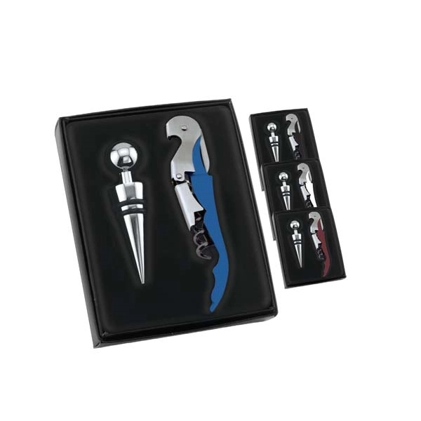 Metal Wine Bottle Opener Corkscrew & Stopper Gift Box Set - Metal Wine Bottle Opener Corkscrew & Stopper Gift Box Set - Image 1 of 1