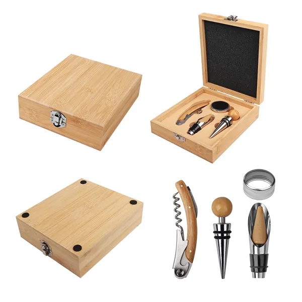 4 In 1 Wine Opener Set W/ Bamboo Gift Box