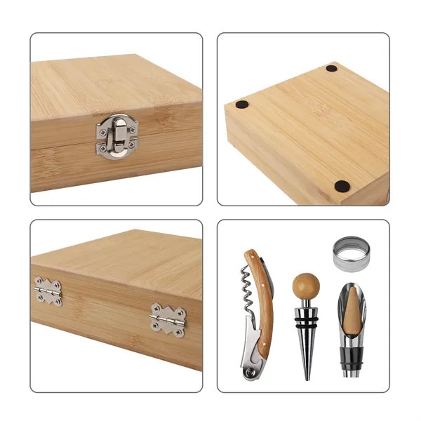 4 In 1 Wine Opener Set W/ Bamboo Gift Box