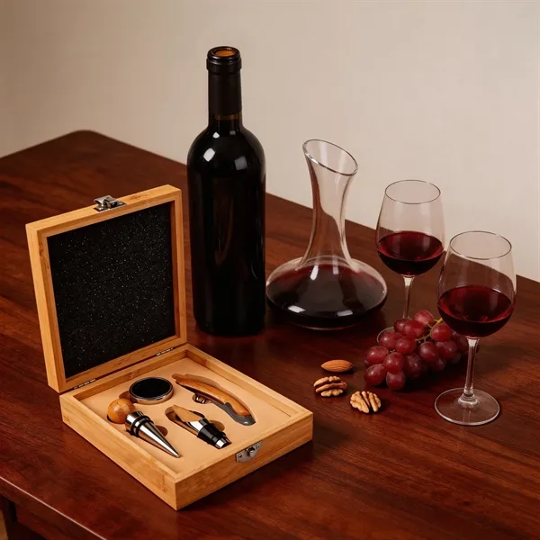 4 In 1 Wine Opener Set W/ Bamboo Gift Box