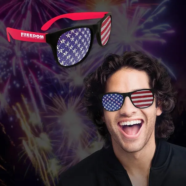 American Flag Neon Red Billboard Sunglasses - American Flag Neon Red Billboard Sunglasses - Image 0 of 2