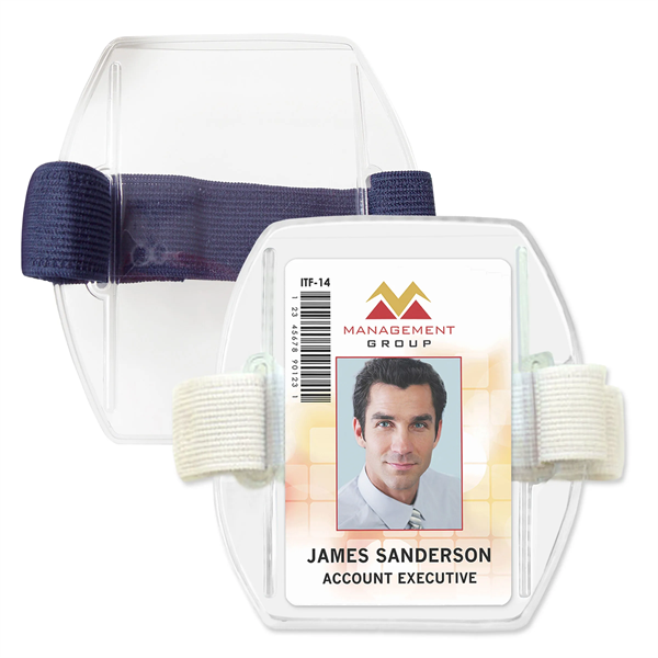 Vertical ArmBand Style Clear Vinyl Badge Holders with Strap - Vertical ArmBand Style Clear Vinyl Badge Holders with Strap - Image 0 of 4