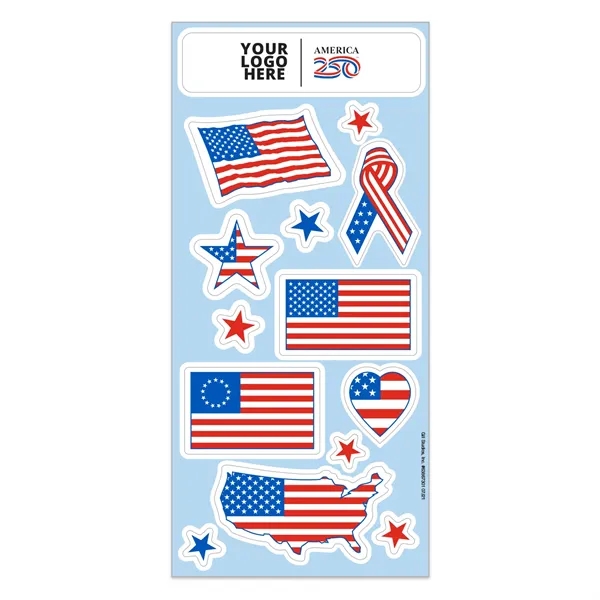America 250 TM Patriotic Sticker Sheet w/ Flags