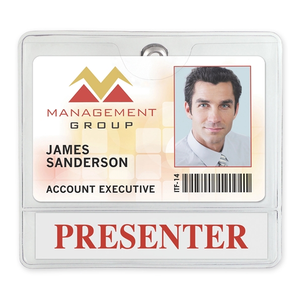 Premium 2-Pocket Display-Style Clip-on Vinyl Badge Holder - Premium 2-Pocket Display-Style Clip-on Vinyl Badge Holder - Image 1 of 1
