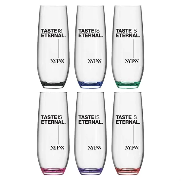 Jubilee 9oz Stemless Champagne Flute Glass with Color Bottom