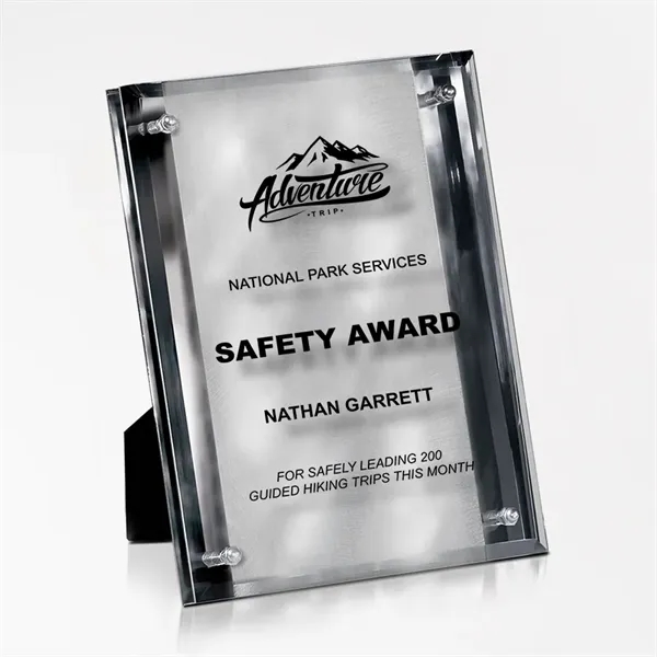 Polished Metal & Glass Plaque Award - Silver Reflections