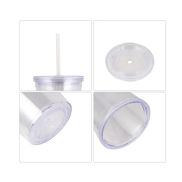 16Oz Full Color Double Wall Clear Tumbler W/ Lid & Straw