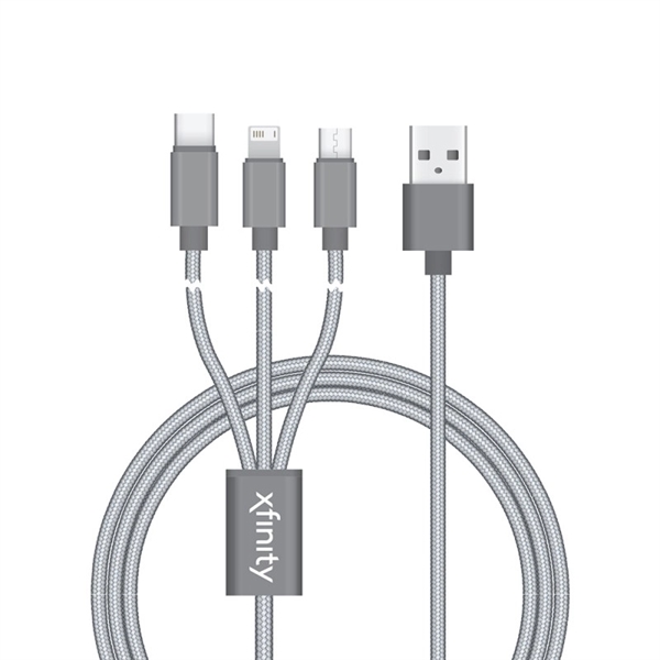 CONNECT REACH - 5FT 3-IN-1 BRAIDED CHARGING CABLE - CONNECT REACH - 5FT 3-IN-1 BRAIDED CHARGING CABLE - Image 1 of 1